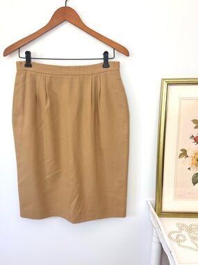Vintage Lands’ End Pleated Wool Pencil Skirt in Camel/Tan 10